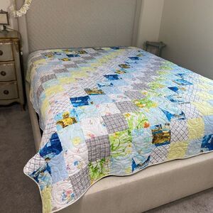 Handmade patchwork quilt with Starwars , gingham, floral , butterflies Queen